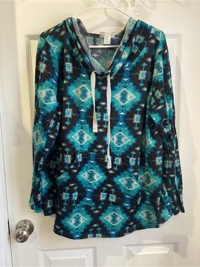 Just Be. Geometric Tunic in Black & Blue Size 2X